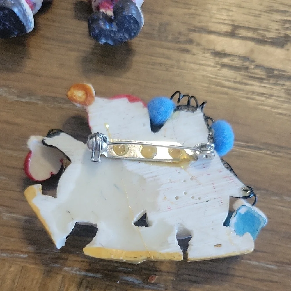 Holiday Penguin brooch and pierced Santa Earrings Set